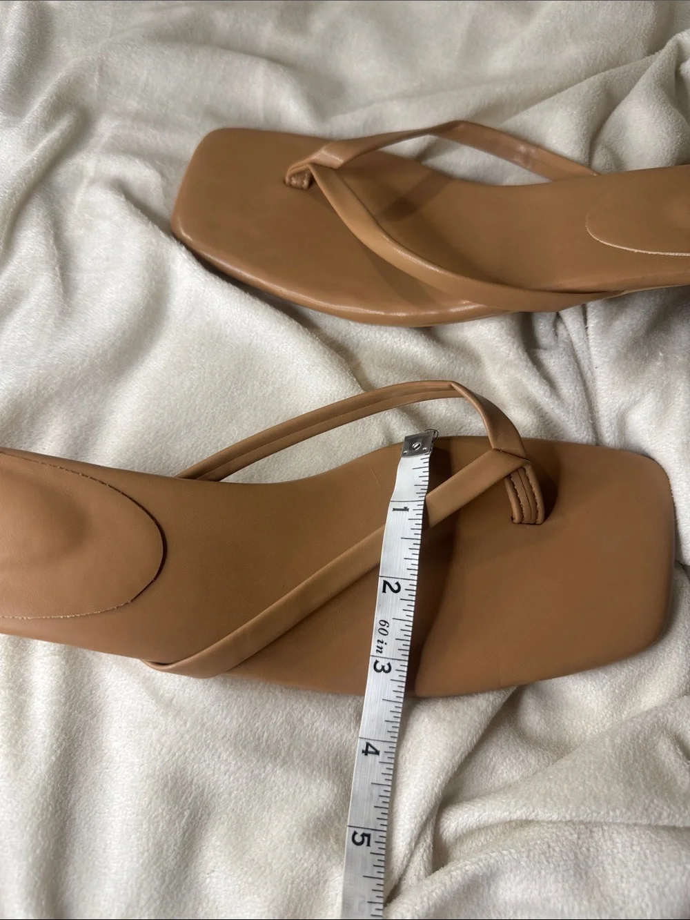 Women's Tan Mid-Heel Thong Sandals